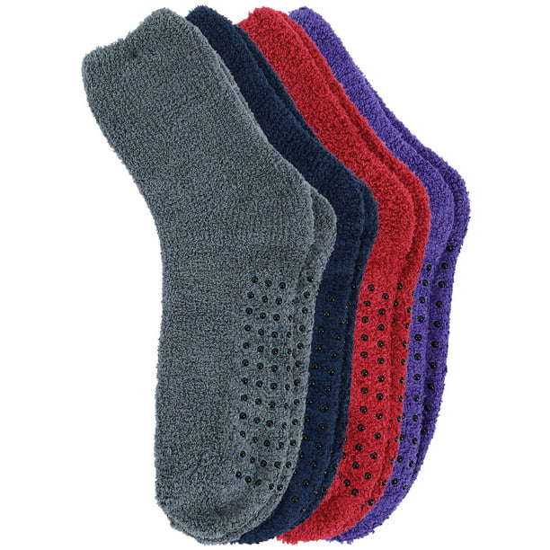 2 PAIRS Womens Winter Warm Knit Non-Skid Cushioned Cozy Slipper Socks Size 4